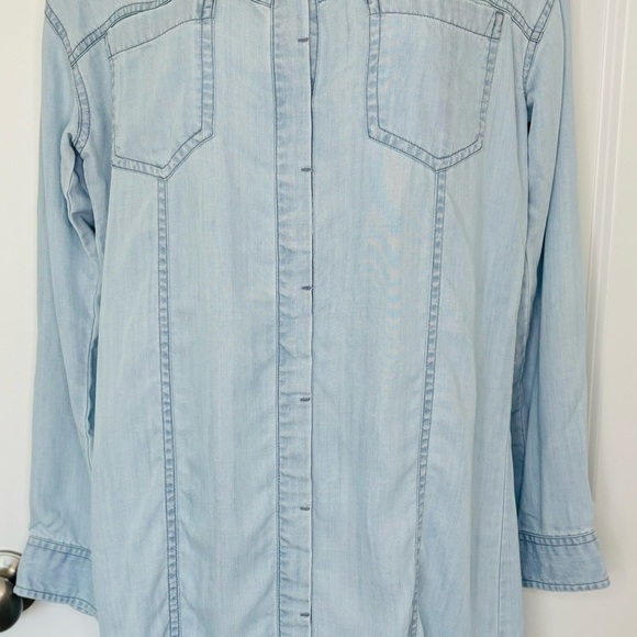 Prana Doryan Vintage Blue Chambray Shirt Dress Roll-Tab Sleeve Size Small $89 - Picture 3 of 13